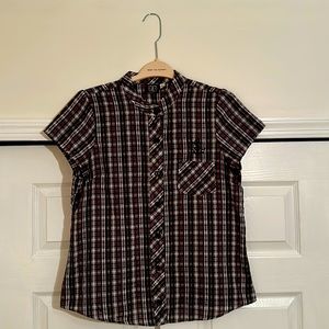 Sailor Jerry, cap sleeve plaid embroidered shirt